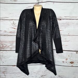 Matti Mamane L Black & Silver Geometric Stripe Drape Front Knit Cardigan Jacket